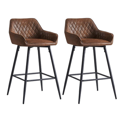 AINPECCA Bar stools Set of 2 Brown Suede Upholstered Seat with Backrest & Armres