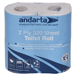 Andarta 2Ply 36 Rolls, 320 Sheet Toilet Rolls, 01-002 Recycled & Embossed