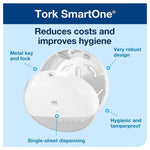 Tork SmartOne Toilet Roll Dispenser White T8, High Capacity, Elevation Range