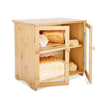 ELT 2-Layers Bamboo Adjustable Bread Box, Double Door Storage Space For Kitchen 36 x 23 x 34cm