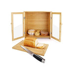 ELT 2-Layers Bamboo Adjustable Bread Box, Double Door Storage Space For Kitchen 36 x 23 x 34cm