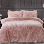 SLEEPDOWN Long Pile Faux Fur Super Soft King Size Duvet Cover/Pillow Cases –Pink