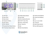 Readan Led Alarm Clock, Bluetooth Speaker & Digital Clock, Large Display and Adjustable Brightness, Snooze and Memory Function