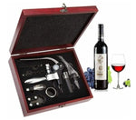 Smaier Steel Wine Opener Set Corkscrew Accessories Wood Case Brand New, Red wine Corkscrew Set with Wood Case